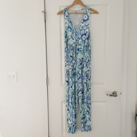 Lilly Pulitzer Paulina Jumpsuit Indigo Sunset Swim Beach Tropical - Picture 3 of 8